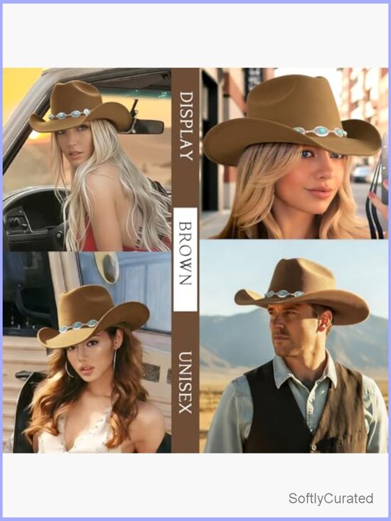 Classic Felt Cowboy Hat with Turquoise Chain Band - Wide Brim